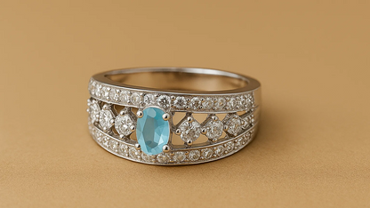 925 Sterling Silver Band Ring with Blue Oval Stone