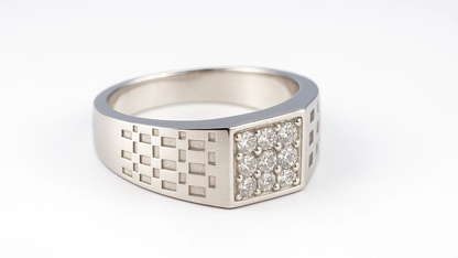 925 Sterling Silver Men’s Square Ring with Textured Band