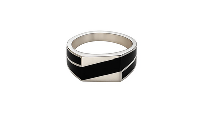 925 Sterling Silver Men’s Ring with Black Enamel Stripe Design