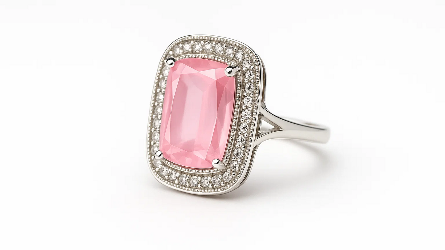Elegant Cushion-Cut Pink Stone 925 Sterling Silver Ring