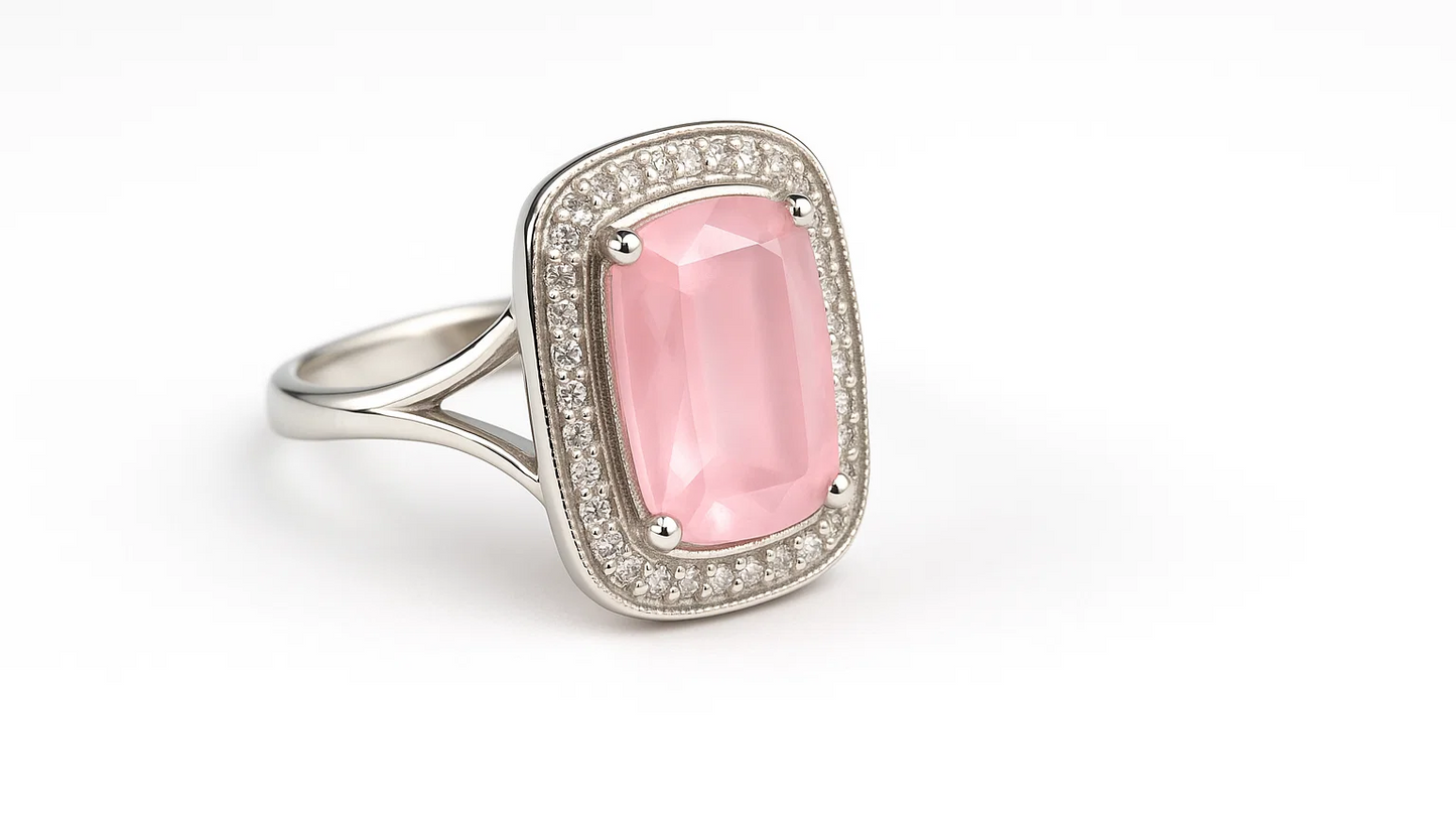 Elegant Cushion-Cut Pink Stone 925 Sterling Silver Ring