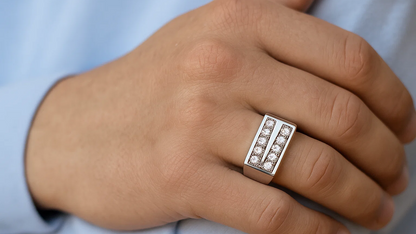 925 Sterling Silver Twin Row Statement Ring – Modern Bold Design