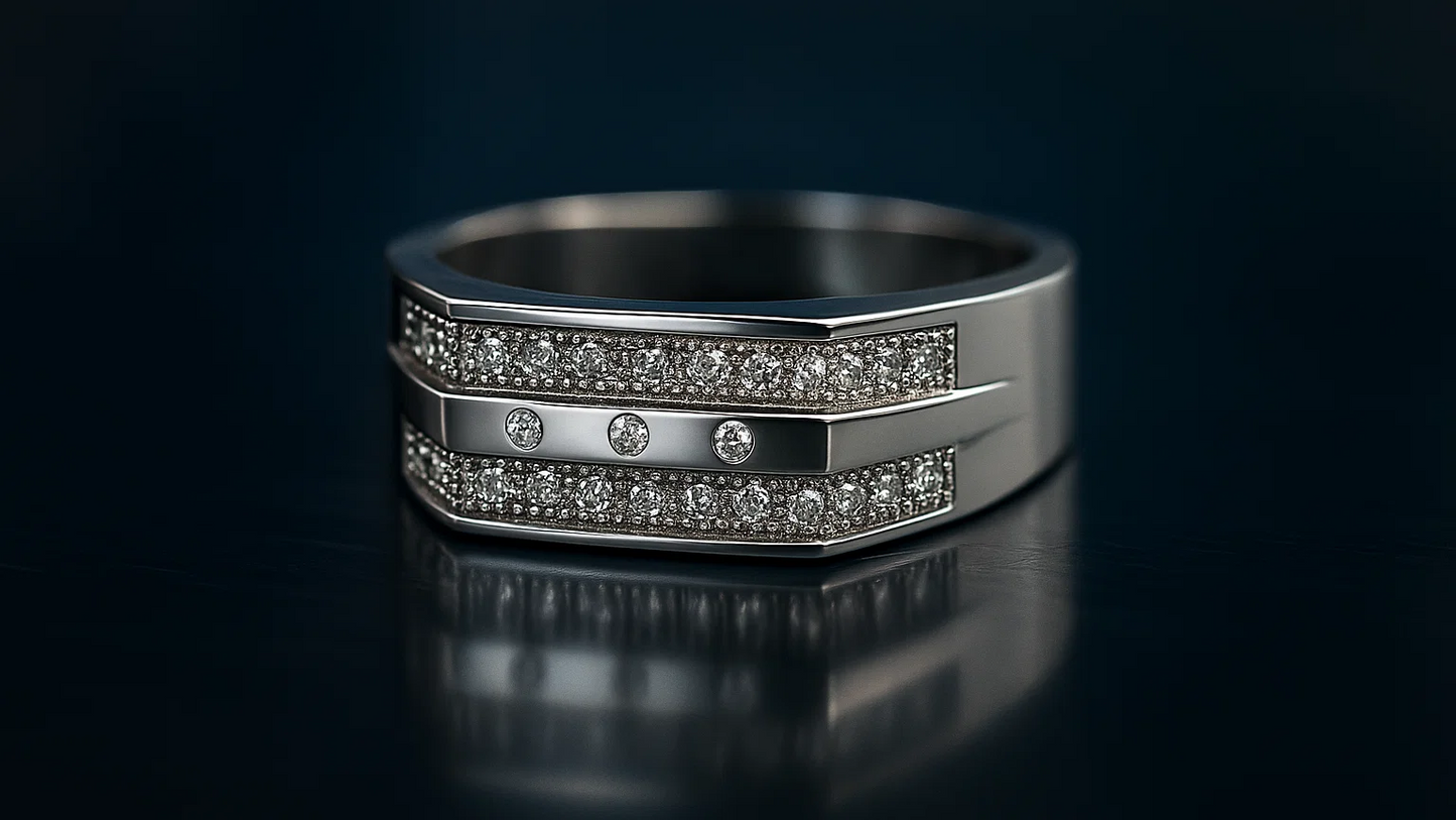 Men’s Modern Double Row Silver Band with CZ Accents