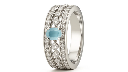 925 Sterling Silver Band Ring with Blue Oval Stone