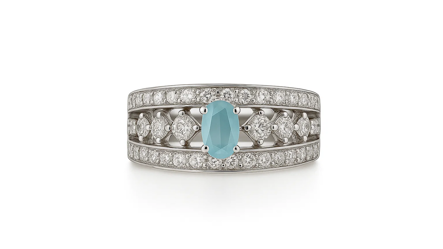 925 Sterling Silver Band Ring with Blue Oval Stone