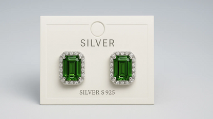 925 Sterling Silver Emerald Green Stud Earrings – Classic Halo Design