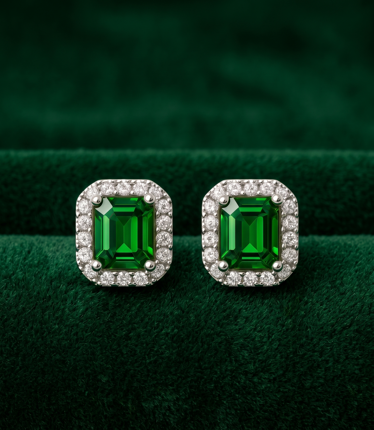 925 Sterling Silver Emerald Green Stud Earrings – Classic Halo Design