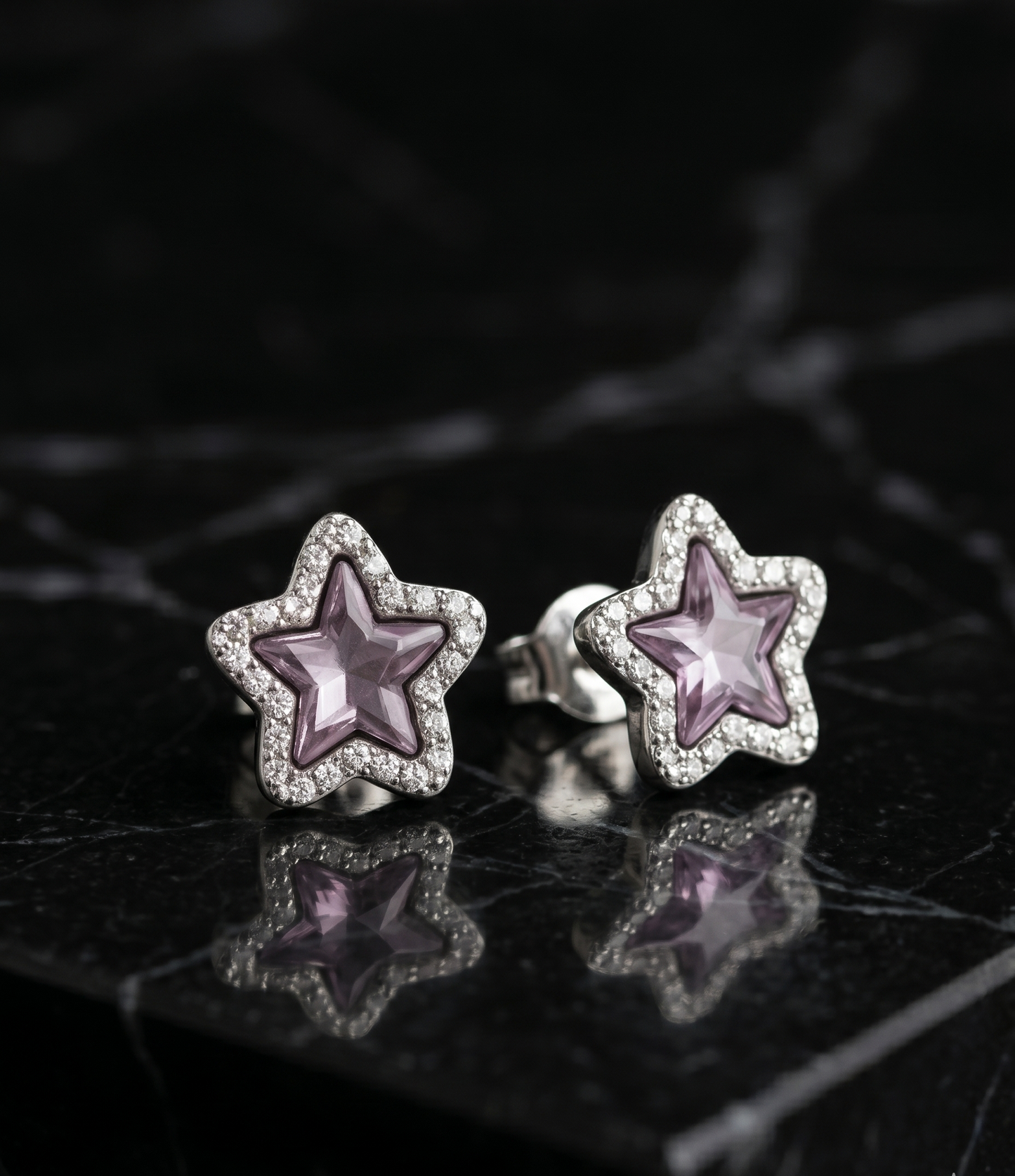 925 Sterling Silver Star Stud Earrings – Sparkling Crystal Accent Design