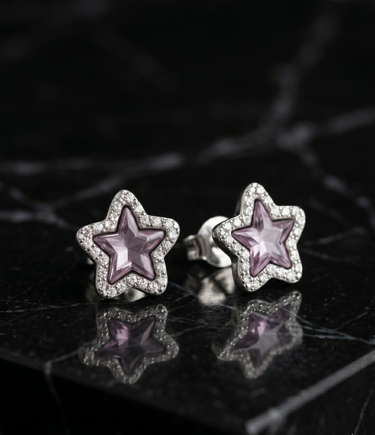 925 Sterling Silver Star Stud Earrings – Sparkling Crystal Accent Design